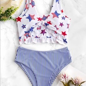 Patriotic American Flag Ruffle Tankini Swimsuit